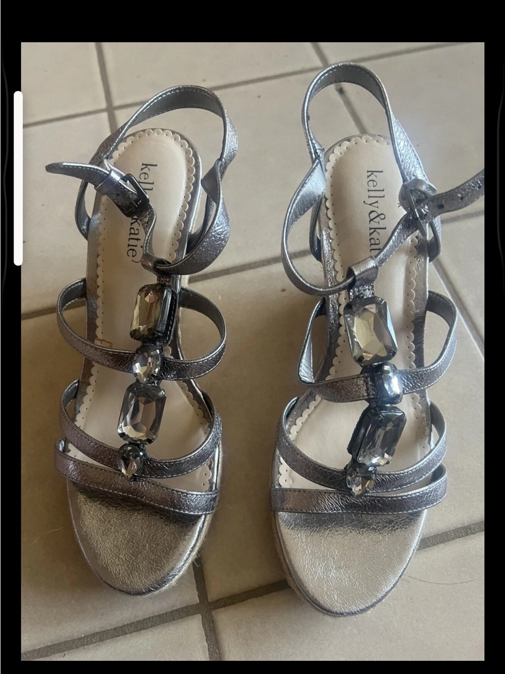 Kelly & Katie Metallic Silver Jeweled Strappy Sandals